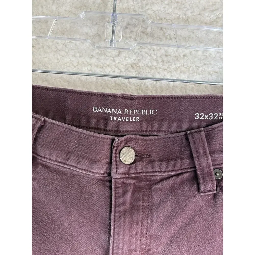 Banana Republic Travel Jean Mens 32x32 Slim Fit Burgundy Maroon Dark Red Pants